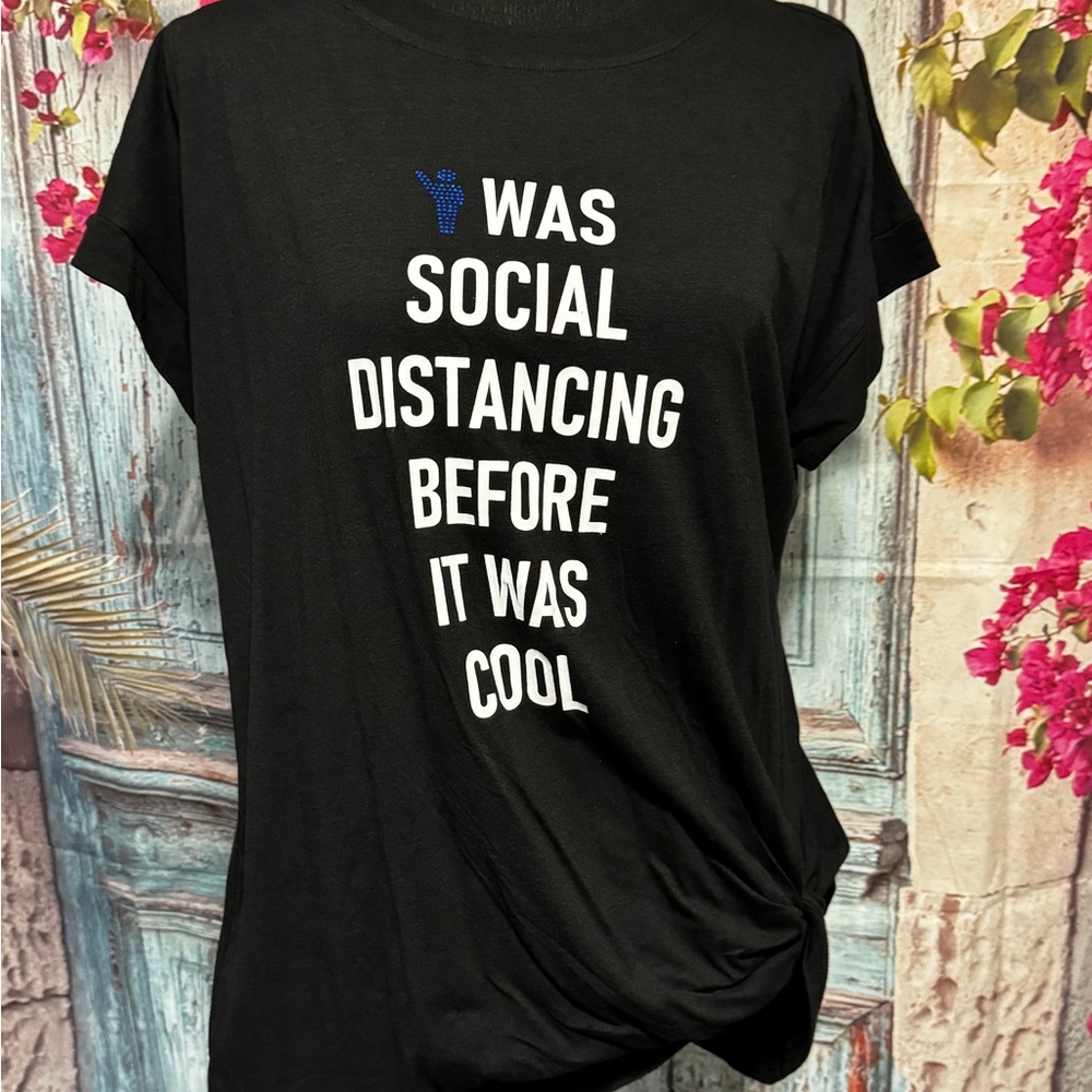 Social Distancing Med T-Shirt Black Twist Side - She + Sky